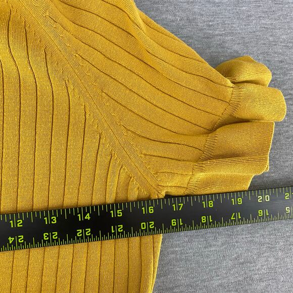 Calvin Klein Ribbed Knit Fit & Flare Ruffled Sleeve Gold Sweater Dress XL - Picture 7 of 7